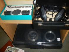 A Grundig stereo hifi, reel to reel player, Grundig stereo hifi headphones and stereo microphones,