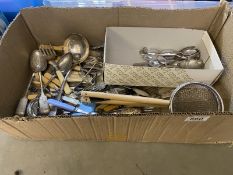 A box of plated flatware cutlery etc