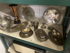 A quantity of silver plate trays etc plus 2 silver based bowls (both a/f)