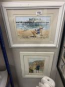 2 watercolours, beach scenes (child by Pat Everett 30cm x 35cm) and (man by Stan Cook 34cm x 42cm)