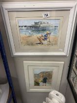 2 watercolours, beach scenes (child by Pat Everett 30cm x 35cm) and (man by Stan Cook 34cm x 42cm)