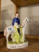 A Staffordshire flatback, Fred Archer jockey on horse