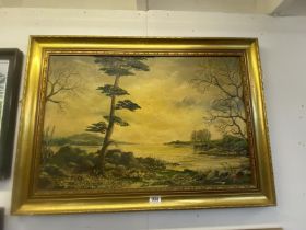 A gilt framed oil on board of landscape dated '72 (indistinct signature) 88cm x 63cm COLLECT ONLY