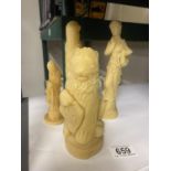 4 vintage classical figures including heraldic lion, possibly wax/soap?