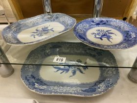 3 Copeland Spode blue and white plates including meat platter