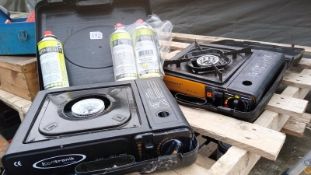 2 x cased camping stoves & gas