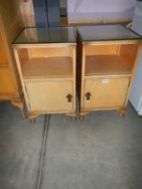 A pair of mid 20th century glass topped bedsides, COLLECT ONLY.