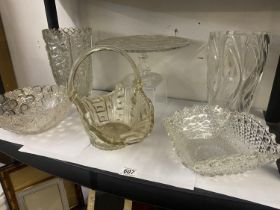 A good lot of vintage glassware including vases, basket etc COLLECT ONLY