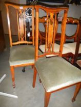 A pair of mahogany inlaid dining chairs, COLLECT ONLY.
