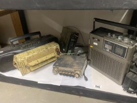 Vintage JVC radio television, 3 old car radios and a PYE major and dry accumulator charger etc