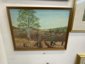A framed colonial ranch watercolour (?) picture signed P. Snell (64cm x 48cm) COLLECT ONLY