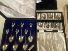 2 cased sets of silver plated spoons