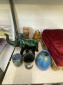 Blue mountain pottery elephant and pottery vases etc