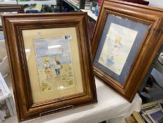 2 pine framed watercolours of children on beach, 1 signed N Warren 1996