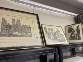 A framed and glazed print of Lincoln Cathedral by Gordon Cumming May 1975 plus 1 other print of