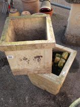 2 x square stone planters 32 x 32 cm