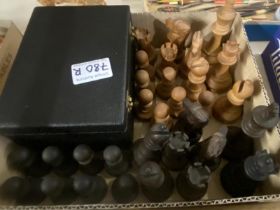 A vintage weighted wooden chess set (missing 1 white pawn) & 1 other in box