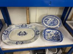 A Victorian blue and white meat platter etc COLLECT ONLY
