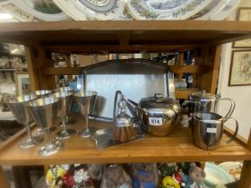 A stainless steel tea set and 6 goblets etc
