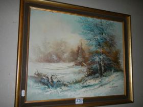 A framed winter scene signed C T Dean, COLLECT ONLY.