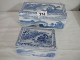 Two blue and white Chinese porcelain boxes.