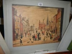 A framed and glazed picture entitled 'A Lancashire Village' L S Lowry 1887. COLLECT ONLY.
