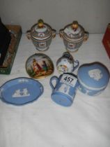 Three items of Wedgwood Jasper ware and other ceramics.