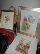 Three framed and glazed poppy prints, COLLECT ONLY.