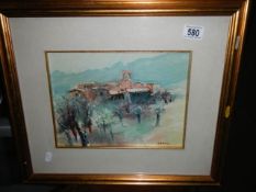 A framed and glazed watercolour signed Artenzi, COLLECT ONLY.