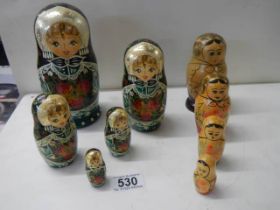 Two sets of Russian nesting dolls.