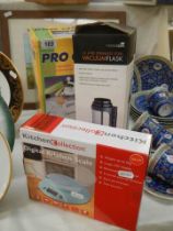 A boxed digital scale, vacuum flask etc.,