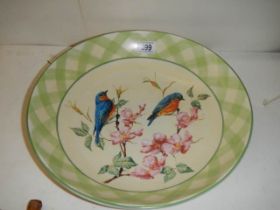 A good hand painted plate featuring birds and entitled 'Summer Greetings'