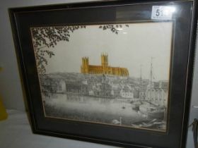 A framed and glazed print 'Lincoln Cathedral from the Brayford' by John Bungay. COLLECT ONLY.