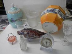 A mixed lot of glass and ceramics including ginger jar, jardiniere etc.,