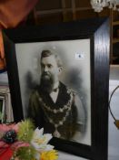 A framed and glazed early 20th century photograph of a Mayor, COLLECT ONLY.