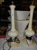 A pair of table lamp bases & hoop shades (no wire support bracket)