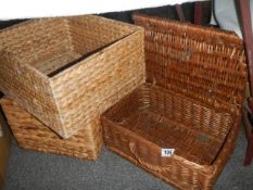 A wicker picnic basket and two other baskets. COLLECT ONLY.
