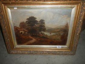 A gilt framed rural scene oil on board, COLLECT ONLY.