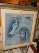 A framed and glazed print of an American Indian Chief with a horse. COLLECT ONLY.