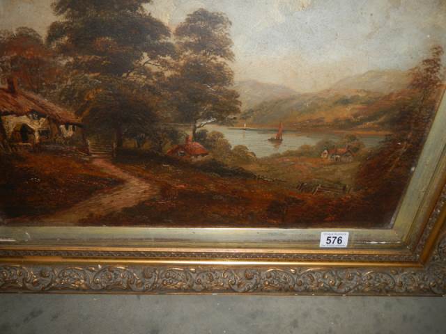 A gilt framed rural scene oil on board, COLLECT ONLY. - Image 2 of 2