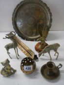 A mixed lot of brass ware including deer, scales, tray etc.,