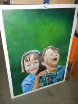 A un-framed study of two children laughing, COLLECT ONLY.