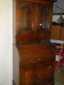An unusual mahogany roll top bureau bookcase, COLLECT ONLY.