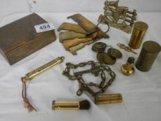 A mixed lot of brassware including scales etc.,