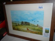 A framed and glazed rural scene with pheasant, COLLECT ONLY.