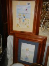 Two framed and glazed beach scene with children, COLLECT ONLY.