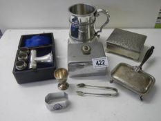 A mixed lot of EPNS including early 20th century ear testing kit, pen stand etc.,