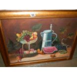 A gilt framed still life painting on board, 81 x 61 cm, COLLECT ONLY.