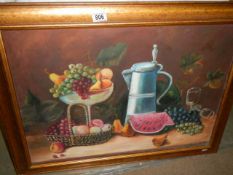 A gilt framed still life painting on board, 81 x 61 cm, COLLECT ONLY.