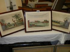 Three framed and glazed early coloured engravings 38 x 29 cm. COLLECT ONLY.